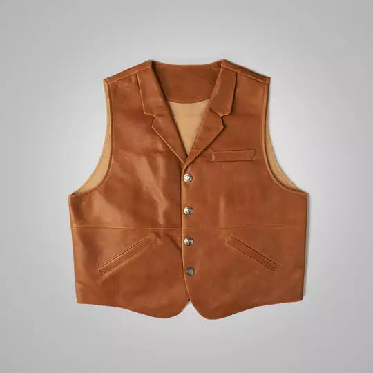 Genuine Waxed Leather Cowboy Vest