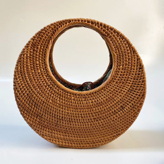 Half moon Rattan Shoulder Handbag