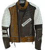 Men's Silver Studded Leather Jacket Punk Biker