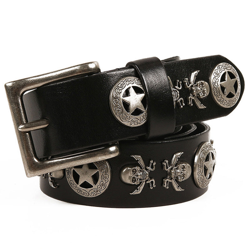 Full Grain Leather Belt with Skull Rivets