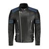 Blue And Black Biker Style Leather Jacket