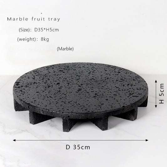 Round Marble Fruit Plate Tray Natural Stone Serving Platter