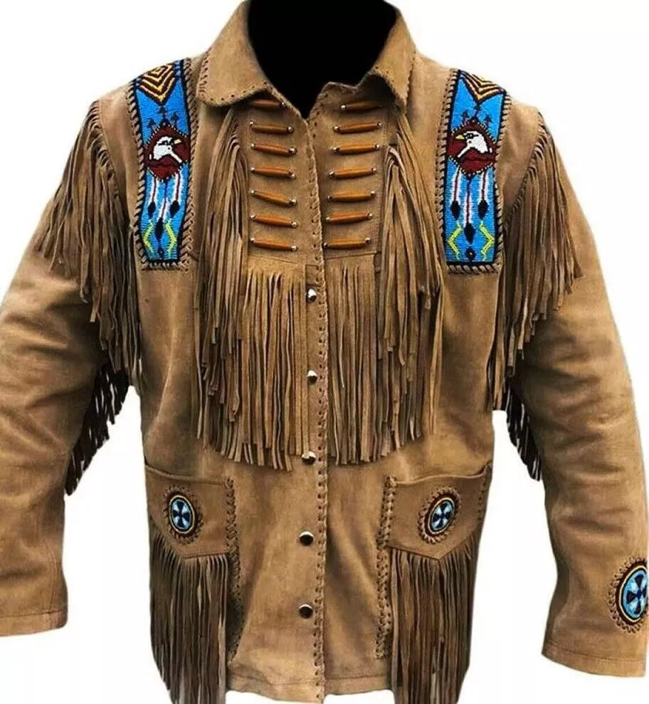 Suede Tassel Bead Fringe Suede Cowboy Jacket