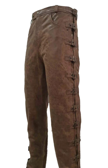 Brown Leather Buckled Side Pants