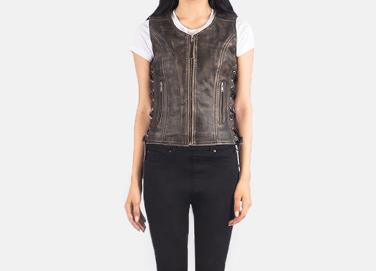 Distressed Original Leather Women Biker Vest