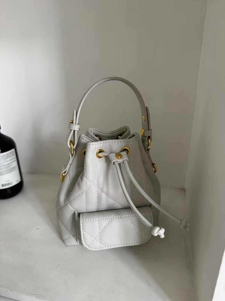 Small Quilted Leather Bucket Shoulder Bag for Women