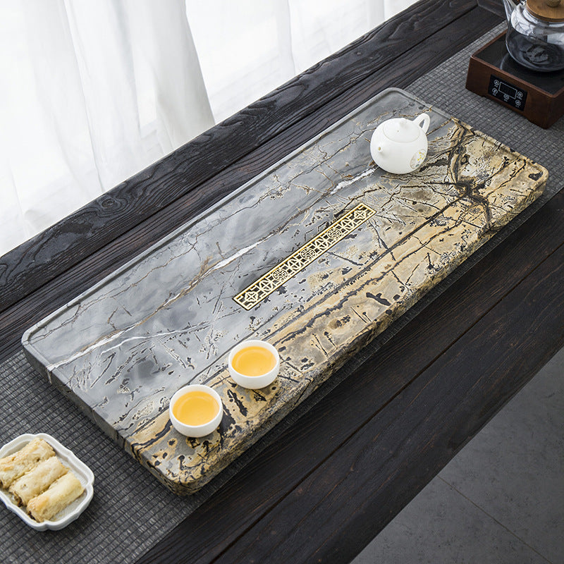 Black Grey Gold Stone Tea Tray for Gongfu Brewing
