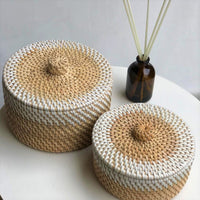 Round Natural Rattan Basket With Lid