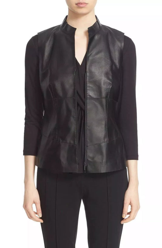 Women's Real Leather Vest Black