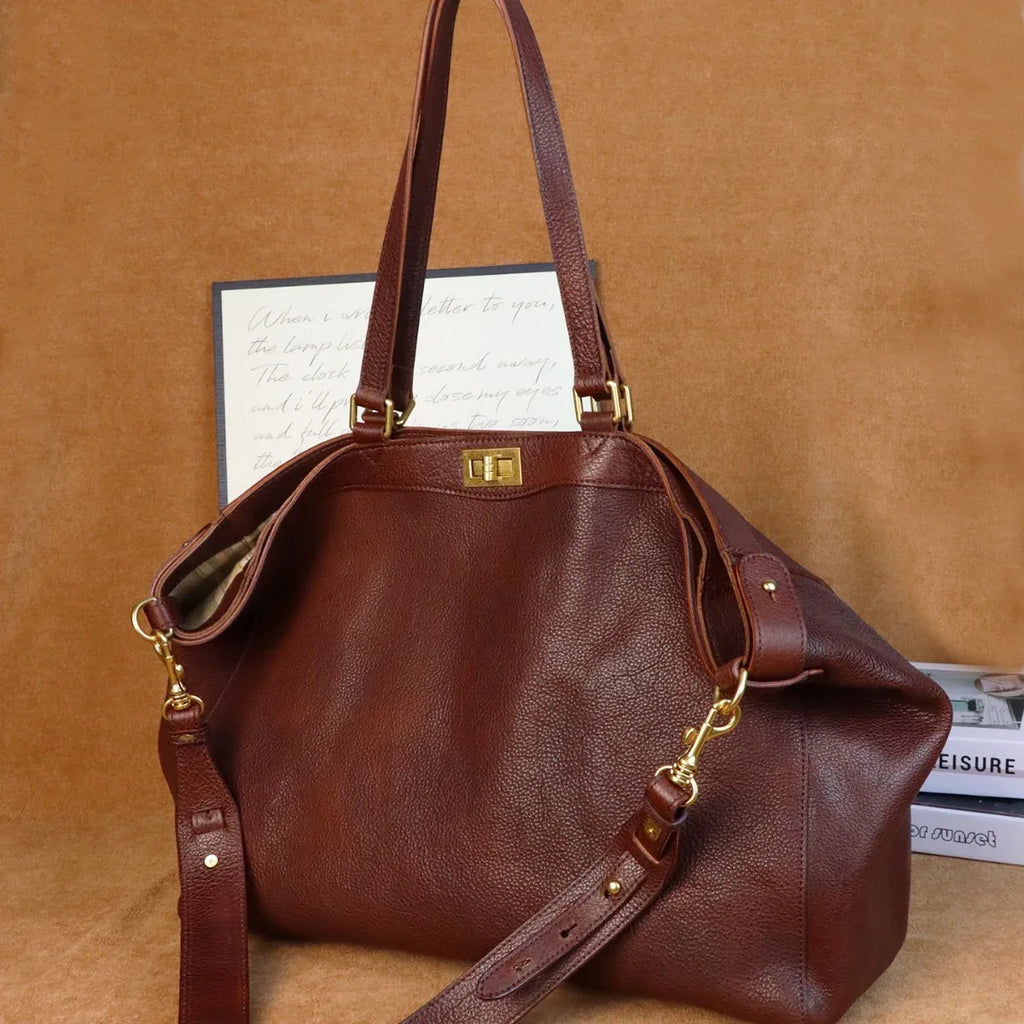 Large leather travel tote bag