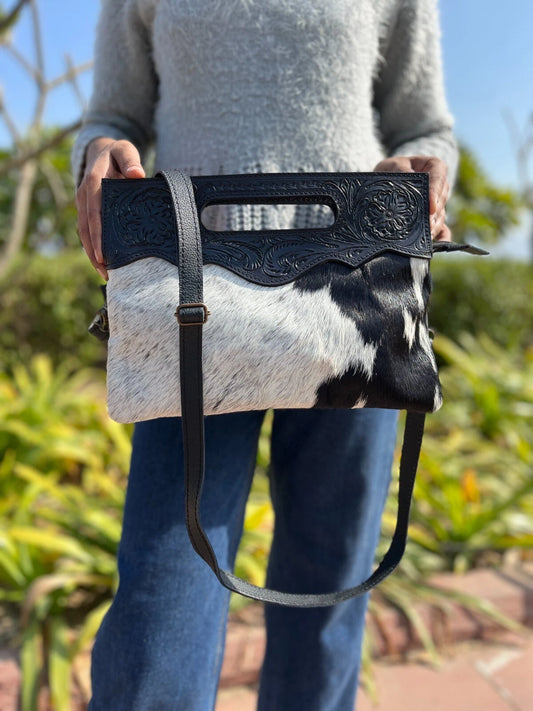 Tooled Leather Crossbody Bag Cowhide