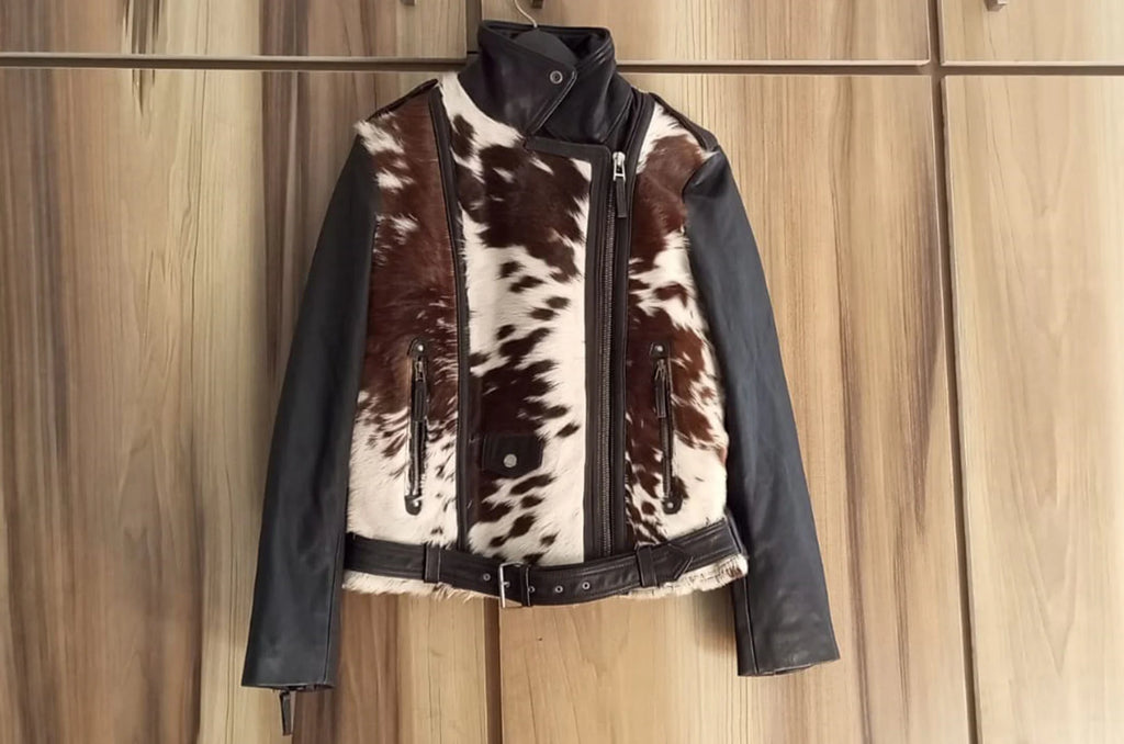 Women's Biker Hair On Cow Skin Jacket