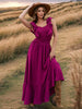 Hot Pink Ruffle Maxi Dress with Shoulder Detail