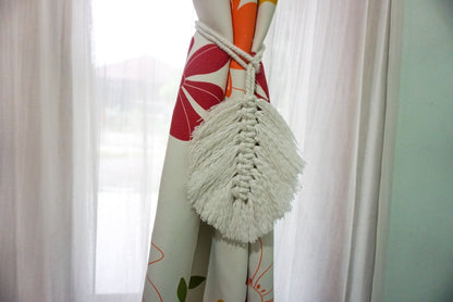 Macrame feather curtain tie backs holder