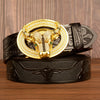 Men’s Leather Cowboy Belt with Bull Head Buckle