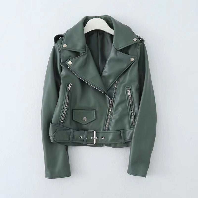 Women’s Slim Fit Motorcycle PU Leather Jacket