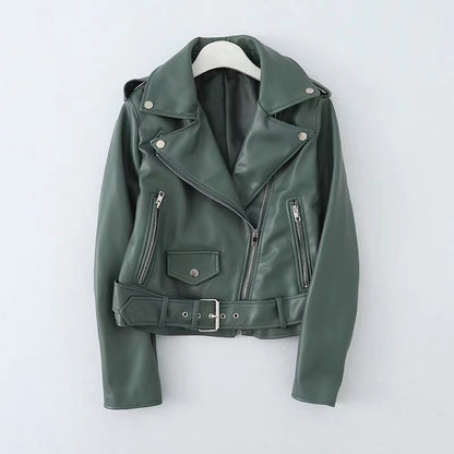 Women’s Slim Fit Motorcycle PU Leather Jacket
