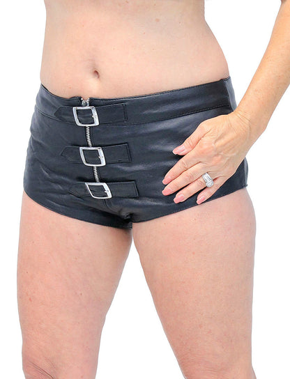 Buckle Front Leather Skimpy Hot Shorts