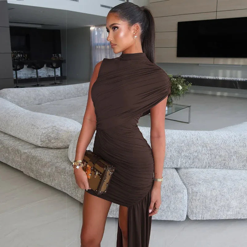 Slim fit pleated ribbon evening dress 1 S