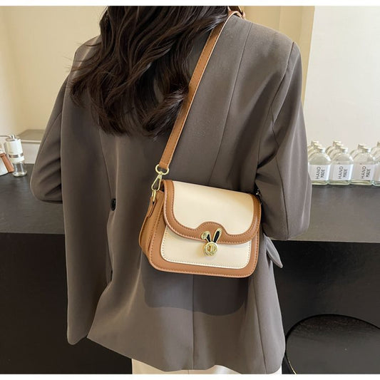 Two-Tone Small Square Shoulder Bag with Gold Twist Lock