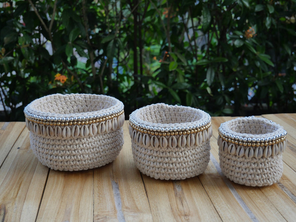 Macrame Crochet Sea Shells Baskets