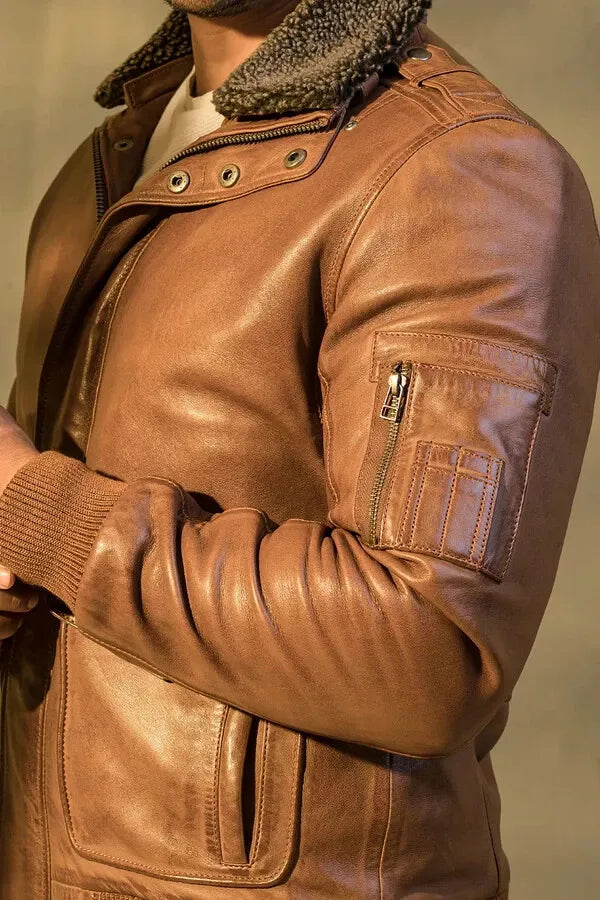 Brown Leather Bomber Jacket