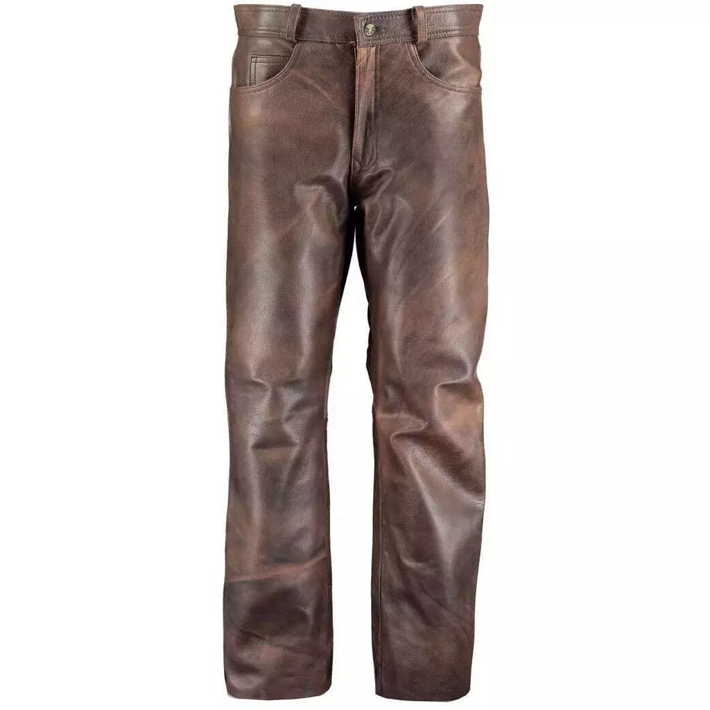 Men's Biker Brown Leather Biker Pant