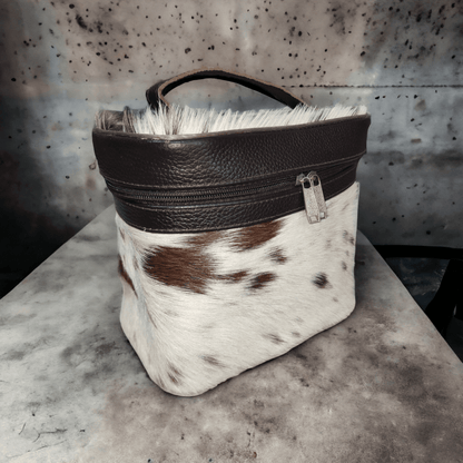 Real Cow Skin Makeup Bag Brown White