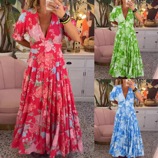 Boho Floral Maxi V-Neck Summer Dress Plus Size