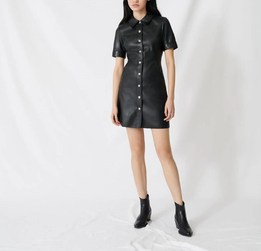 real leather mini collared dress