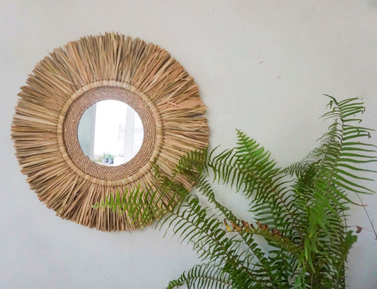 Handmade Round Raffia Beach Wall Mirror