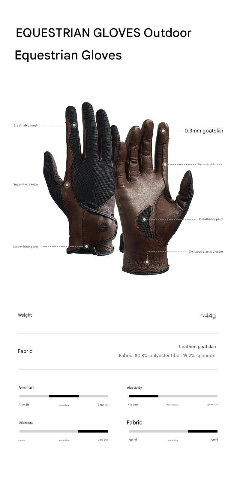 Leather horse riding gloves with goatskin grip