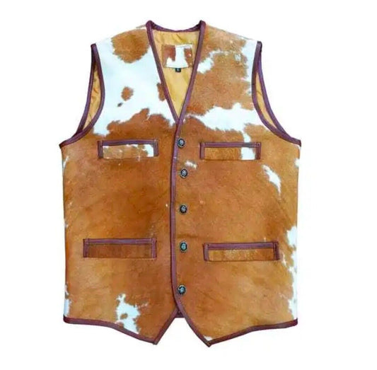 Light Brown White Cowhide Vest Jacket