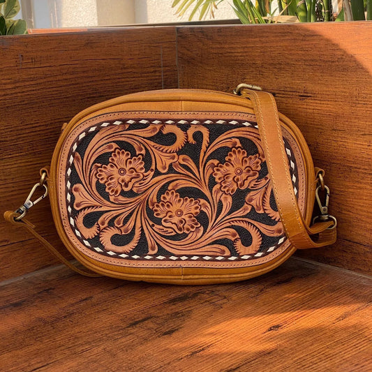 Hand Tooled Leather Western Crossbody Bag