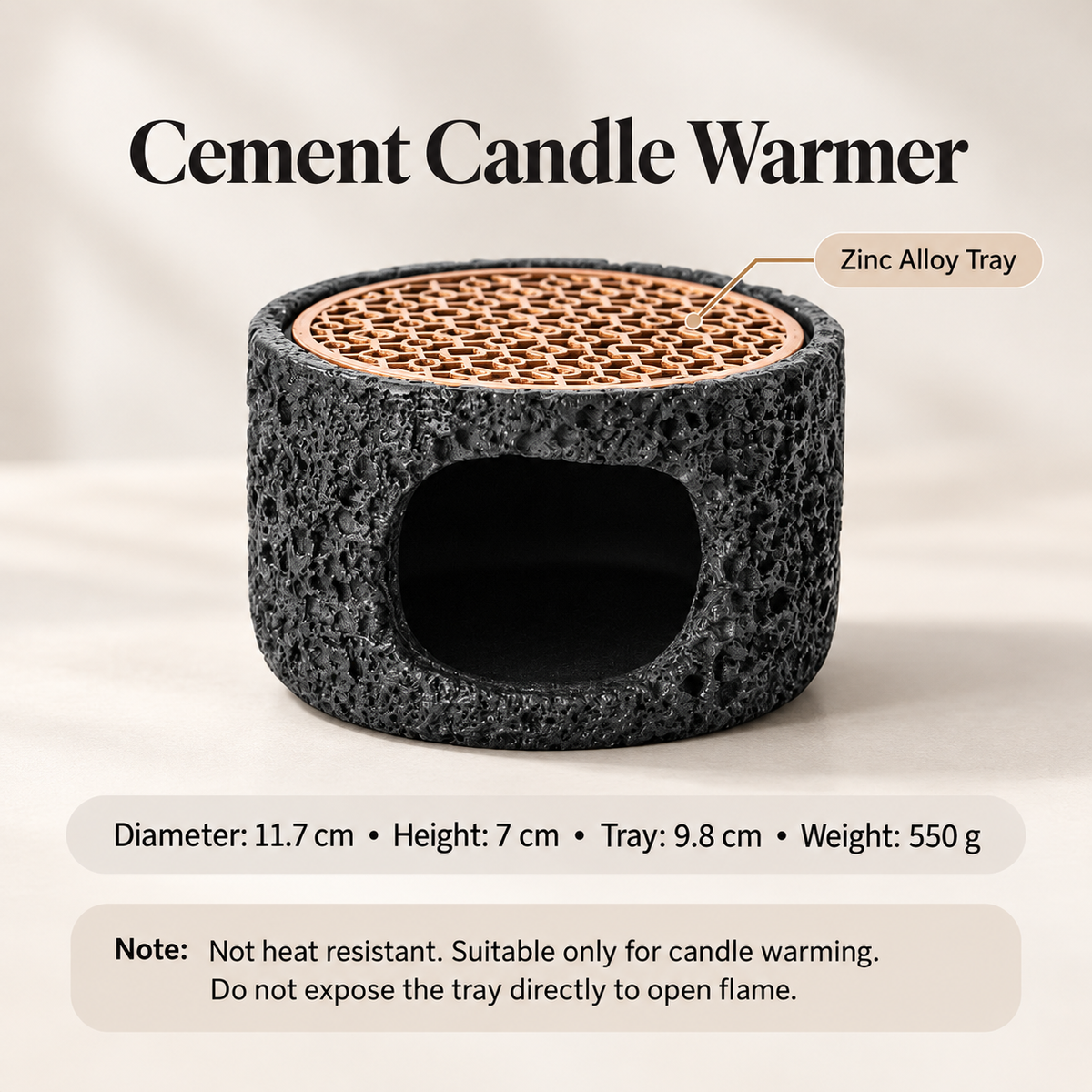 Incense Burner Cement Body with Zinc Alloy Warming Tray 1