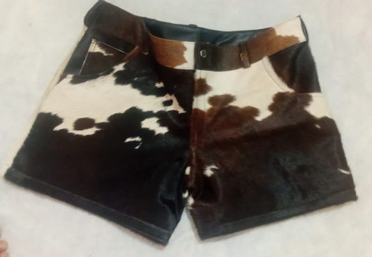 Stand out in real cow skin leather rodeo shorts—authentic cowgirl bottoms with natural patterns, ideal for western events and country looks.