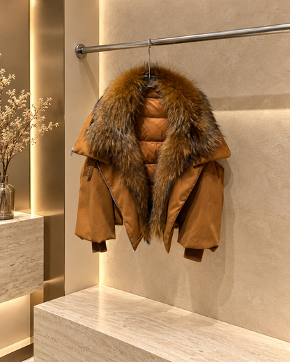Women's Short Down Jacket with Detachable Raccoon Fur Collar 2 S