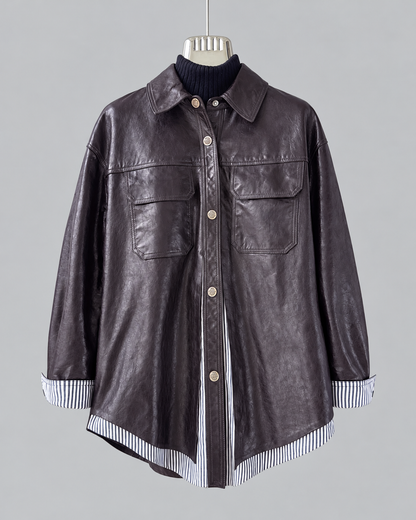 Women’s Brown Leather Jacket Waxed Sheepskin Mid Length Style
