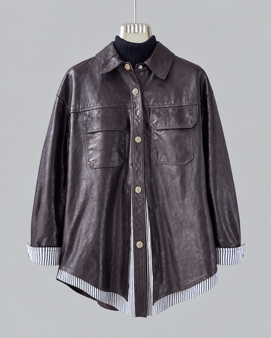 Women’s Brown Leather Jacket Waxed Sheepskin Mid Length Style 1 S