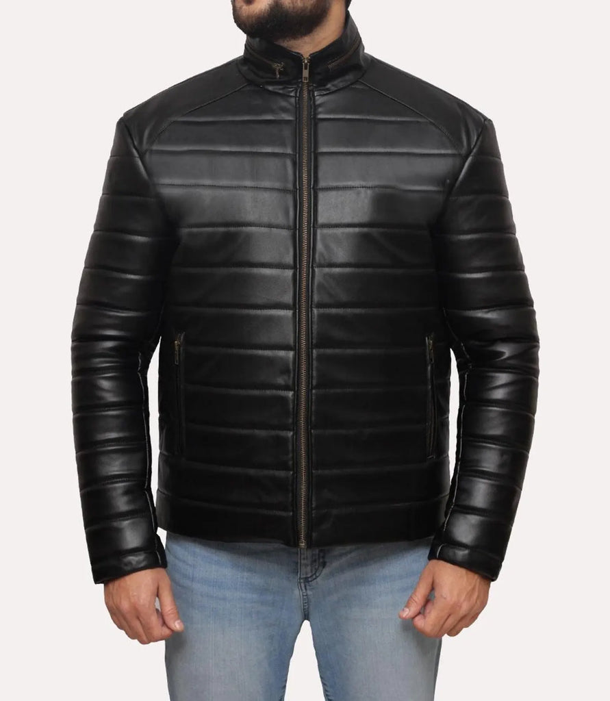 quilted bomber leather jacket men's