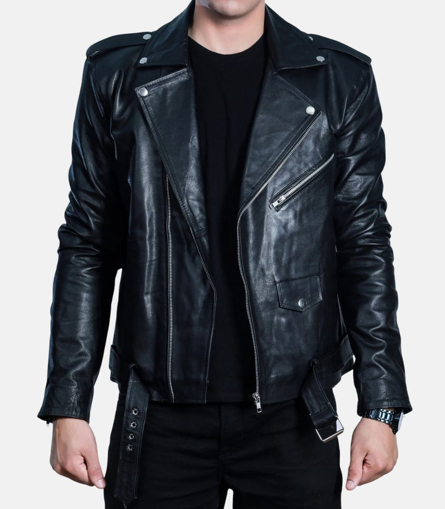 black leather jackets for men with waist belt