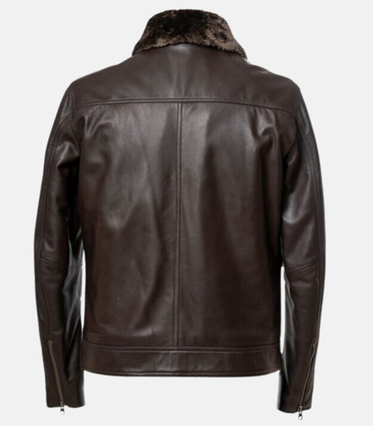 Brown Leather Jacket with Brown Fur Collar