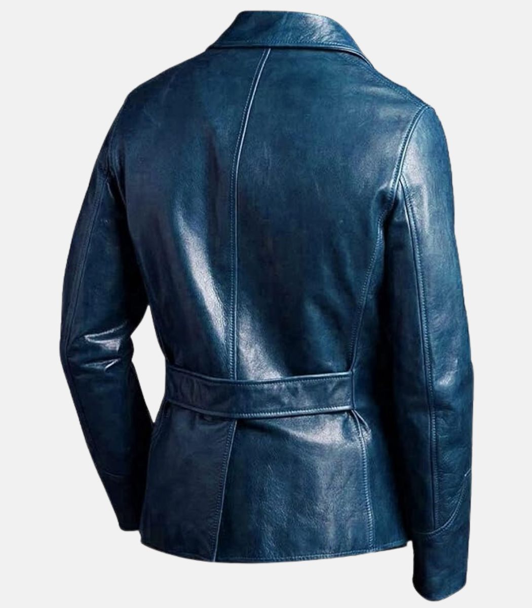 Blue leather jacket mens