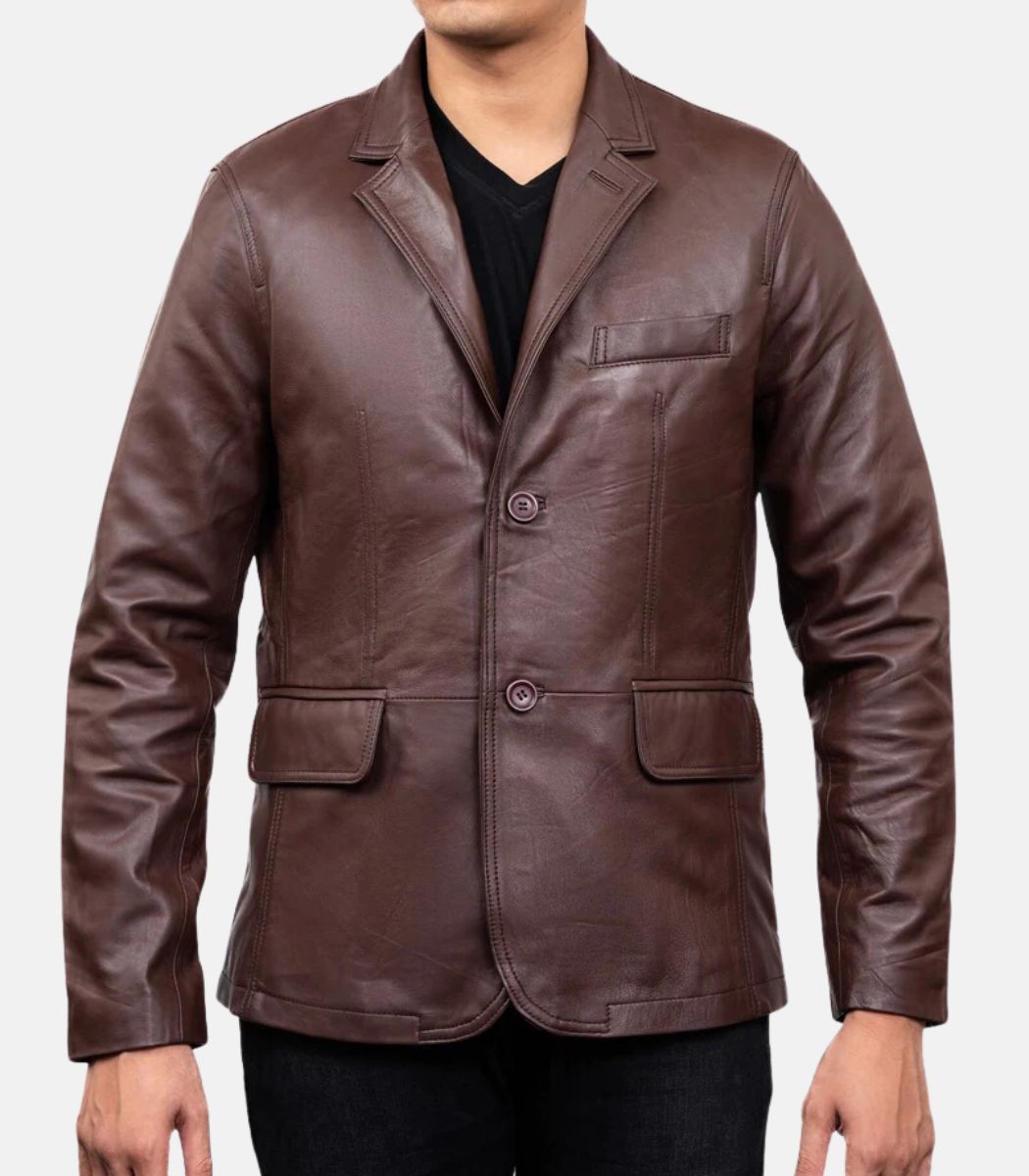 Formal Brown Leather Jacket For Men