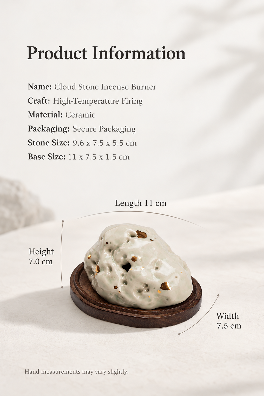 Ceramic Incense Burner with Wooden Base and Stone-Inspired Design