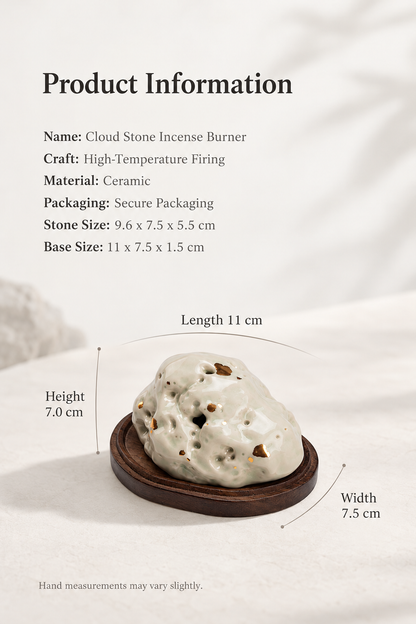 Ceramic Incense Burner with Wooden Base and Stone-Inspired Design