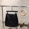 Women High Waisted Leather Mini Skirt Wrap with Gold Buttons