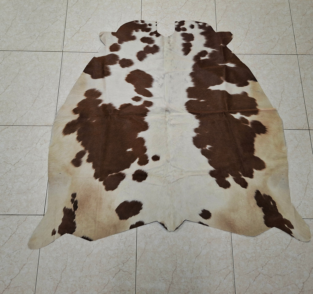 Extra Small Brown White Cowhide Rug 3.8ft x 4ft