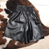 High Waisted Women Leather Shorts Mid Length Wide Leg