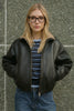 Women Oversized Moto Leather Zip Jacket Shearling